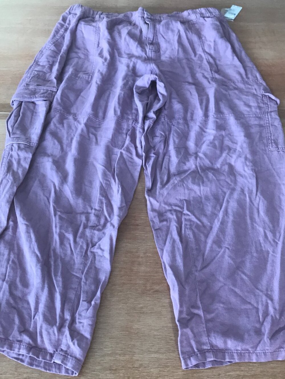 Pilcro Cargo Wide Leg Pants Women 1X Purple High Rise Linen Blend Relaxed 20194